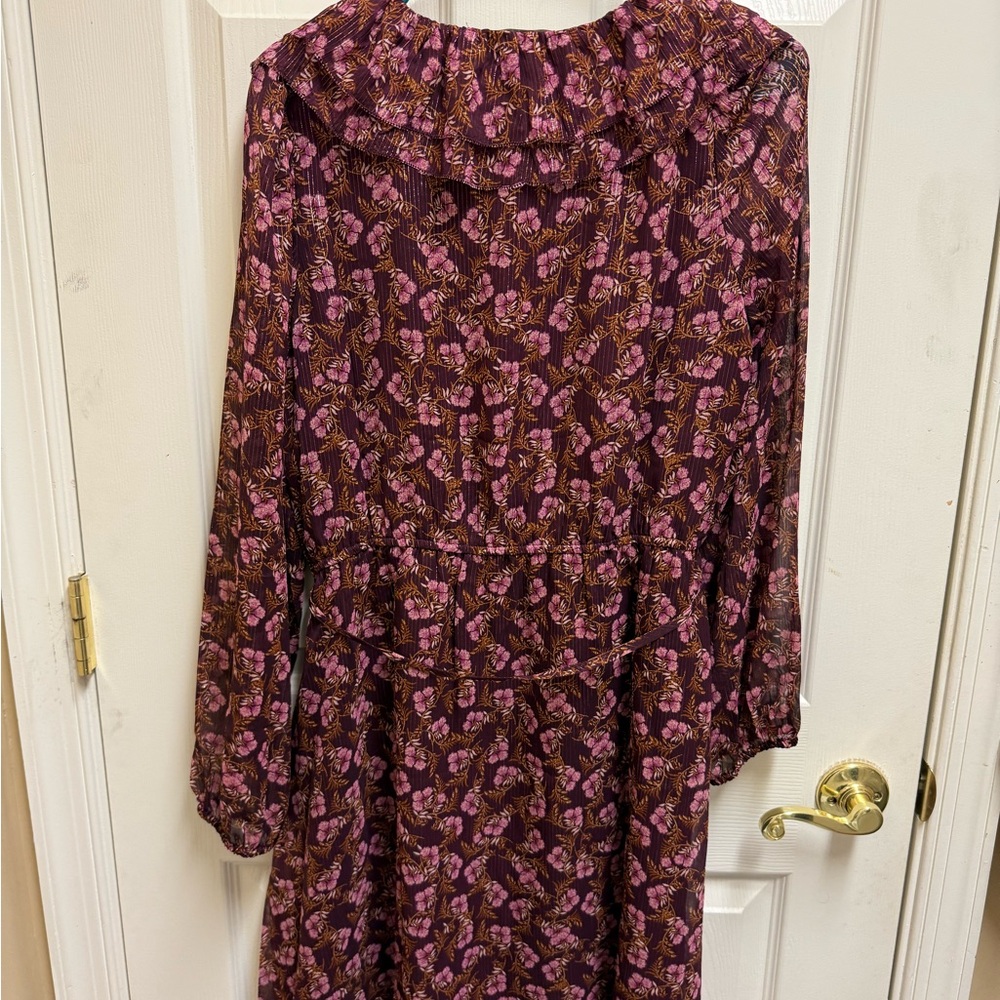 LOFT Purple and Pink Floral Long Sleeve Dress - Picture 2 of 3